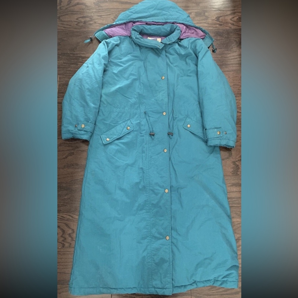 LL Bean Vintage Hooded Zip Button Down Puffer Trench Coat